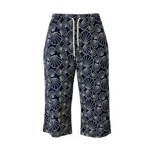 Cynthia Rowley Cropped Cotton Embroidered Seashell Pants Pull On Navy XL Beach